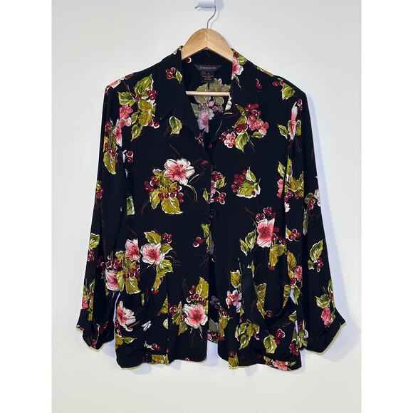 Vintage Francesca Rose Women’s Size Large Floral Button Up Blouse Shoulder Pads - Picture 1 of 6